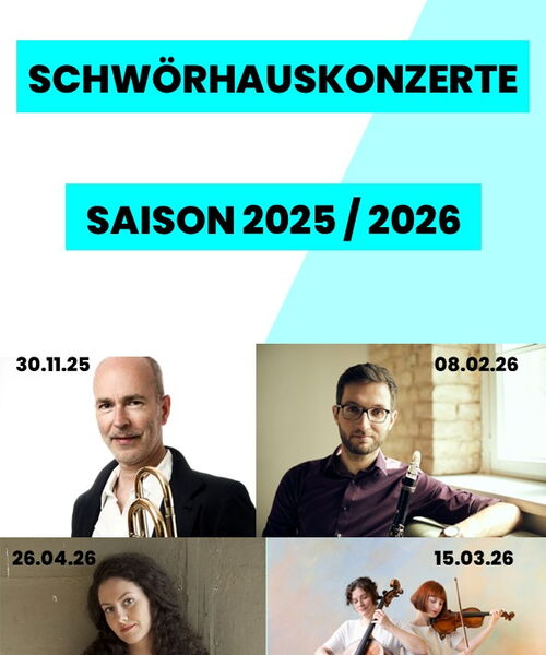 Zu sehen ist das Plakat mit vier Bildern der Musiker, wie Markus Ehrlich mit seinem Saxophon.