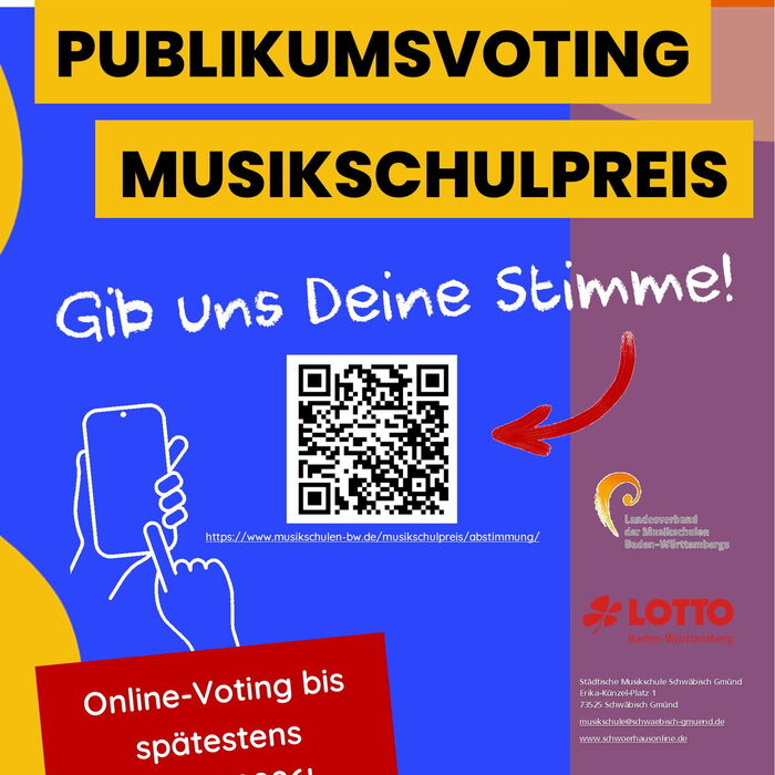 Zu sehen ist das Plakat mit dem QR Code zur Stimmabgabe.