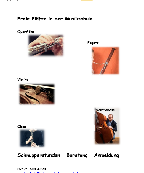 Zu sehen ist ein Flyer der Städtischen Musikschule für freie Plätze
