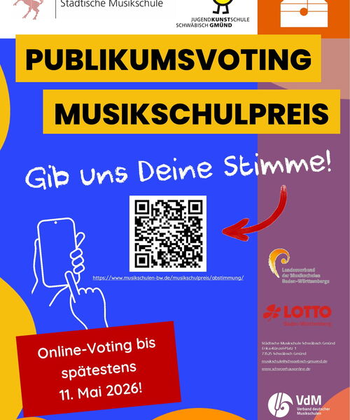 Zu sehen ist das Plakat mit dem QR Code zur Stimmabgabe.