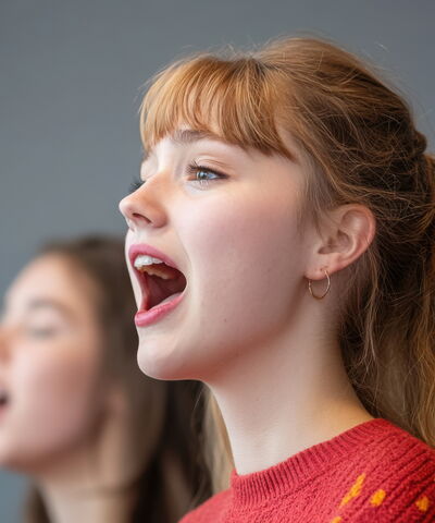 Drei Mädchen beim singen.